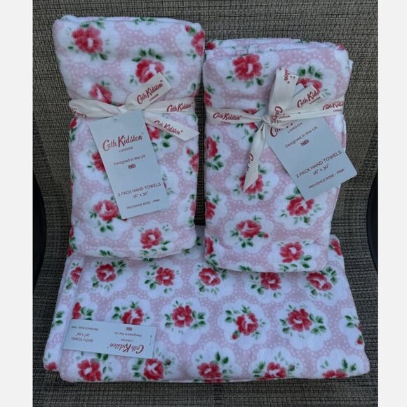 Cath Kidston Other - Cath Kidston Provence Rose Pink Cotton Velour One Bath & 4 Hand Towels Set 5pc